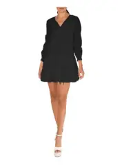 NICOLE MILLER Womens Tie At Neck Lined Long Sleeve Split Mini Shift Dress