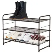 Stackable and Expandable Shoe Rack, 3 Shelves Metal Wire Utility Rack, Bronze