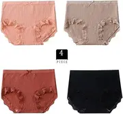 [FARZAH] Women Panties Female Underwear Women' s Cotton Stretch Briefs Hipster Knickers M L XL XXL Plus Size, Pack of 4