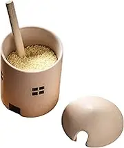 Ceramic Seasoning Pot | Seasoning Jar Condiment Jars,Ceramic Sauce Jar with Spoon & Lid, Condiment Pots House Shape for Kitchen, Counter, Food Storage