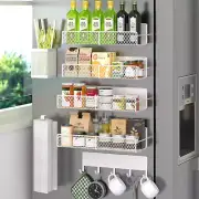 Magnetic Spice Rack for Refrigerator, 7 Pack Metal Magnetic Shelf White, Moveabl