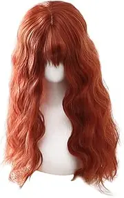 Healvian Adjustable Lace Front Wig for Women Long Curly Synthetic Hair Wavy Bangs Wig Natural Look for Parties