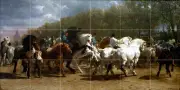 Art Horse Fair Mural Tumbled Marble Backsplash Bath Tile #336