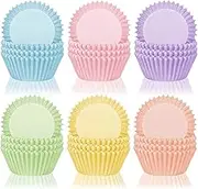 Whaline 600Pcs Colorful Cupcake Liners Pastel Color Cupcake Wrappers Baking Cup Light Pink Blue Purple Yellow Orange Green Muffin Liners for Easter Spring Baby Bridal Shower Wedding Birthday Party