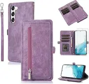 [Asuwish] Phone Case for Samsung Galaxy S23 5G Wallet Cover With Tempered Glass Screen Protector and Leather Flip Zipper Credit Card Holder Stand Cell S 23 23S GS23 G5 SM-S911U 6.1 inch Women Men Purple