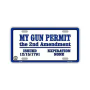 License Plate, Metal Vanity Tag Cover, 2nd Amendment Gun Permit, 12" x 6"