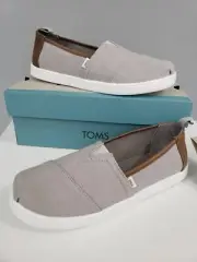 NEW Girls Big Kid Tom's alpargata drizzle grey slubby woven brown slip on shoes