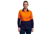 King Gee Ladies Workcool 2 Hi-vis Lightweight Work Shirt K44543 - Orange/Navy