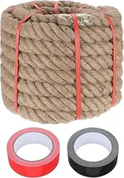 sourcing map Jute Rope 1.1 Inch x 85ft, Heavy Natural Thick Twisted Rope with 2 Roll Tapes for Crafts Railing Docks Tug of War Swing Nautical Landscaping