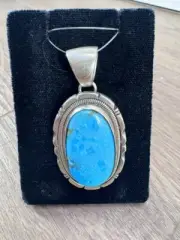WYDELL BILLIE OVAL TURQUOISE STERLING PENDANT W/LARGE BAIL, 22.4G (WCP021934)