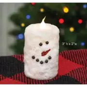 Snowman Face LED TIMER Candle Votive - 3"H Battery Operated - Christmas Winter