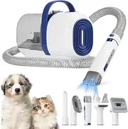 Petzly Dog Grooming Vacuum, 10000Pa Strong Pet Vacuum, 7 in 1 Dog Grooming Kit with 5 Suction Mode and 2L Large Dust Cup for Shedding Pet Hair, Low Noise Electric Clipper and Brush, Blue&White