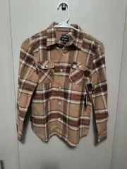 Brixton Flannel Shirt Bowery Long Sleeve Boys Size M Beige/Khaki Plaid