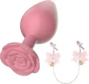 Silicone Bullet Butt Plug Training Massager Adjustable Nipple Clamp Bow Non-Piercing Nipple Ring Set