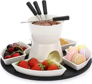 Ceramic Fondue Pot Set for Chocolate Cheese Candy Melting Pot w/ Forks and Bowls