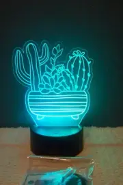 Acrylic Light up Cactus decor with stand and color changing remote, 7-1/2" tall