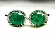 2.Ct Oval Simulated Green Emerald Men's Wedding Cufflink 14k White Gold Plated