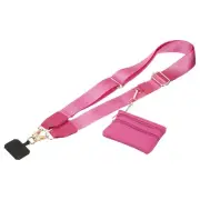 Phone Strap with Wallet and Patches for Travel Shopping, Rose Red