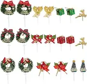 SUNNYCLUE 20Pcs 10 Styles Christmas Cupcake Topper Holiday Cake Toppers Plastic Winter Xmas Tree Wreath Cherry Leaf Deer Dessert Cakes Topper for Birthday Party Cupcakes Baking Decoration Supplies