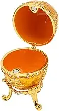 Style Egg Shaped Trinket Box Hinged Jewelry Ring Holder Collectible Figurine Boxes,Zinc Alloy Hinged Egg Shaped Jewelry Holder with Rhinestone Accents, for Home ornamental (Gold)