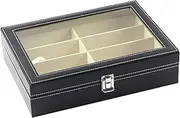 [Generic] 8 Slot Eyeglass Sunglass Storage Box Eye Glasses Case Holder Organizer Pu Leather 8-Grid Sunglasses Display Box Black Black
