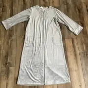 Miss Elaine Velour House Dress Robe Sz Medium Grey Embossed Full Zip Pockets New