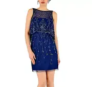 NWT AIDAN MATTOX Sequined Cocktail Dress Size 4 Blue Illusion Overlay Wedding