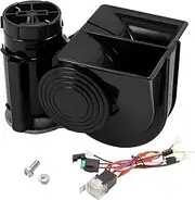 DXNQ Train Horn Air Horn for Truck, 12V Super Loud Snail Car Horn with Relay Wiring Harness Compressor, Waterproof Electric Snail Air Horn Kit for 12V Vehicles Motorcycle Boat SUV (Black)