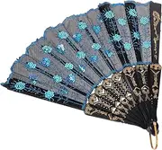 KONTONTY Fashion Peacock Pattern Handheld Fan Vintage Design for Dance Performance Lightweight Portable Accessory for Weddings Decor Traditional Chinese