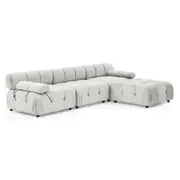 Foret 4 Seater Sofa Modular Arm Ottoman Tufted Velvet Lounge Couch Chaise Beige