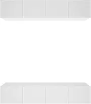 vidaXL Engineered Wood TV Cabinets - White - 4 pcs, Wall Mounted Design, Multi-Functional with 2 Compartments Each and Practical Drop-Down Doors