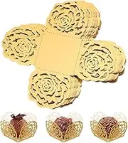 Alipis Gold Truffle Wrappers, Hollow Rose Baking Cup Paper Liners Cups, Truffle Paper Cups for Shower Birthday Wedding Party Dessert Table Decoration, 50 PCS