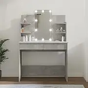 Dressing Table with LED Concrete Grey 96x40x142 cm,Contemporary Engineered Wood Dressing Table with LED Lights and Storage Concrete Grey Dressing Tables