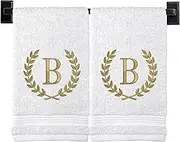 Monogrammed Hand Towels | Set of 2 | Genuine Turkish Cotton | Choose Any Letter | Wheat Laurel Design | Embroidered Modern Monogram | Personalized Towels | Monogrammed Towels