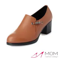 在飛比找momo購物網優惠-【MOM】真皮踝靴 高跟踝靴/真皮美鑽串珠時尚深口高跟踝靴(