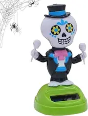 Solar Powered Car Toy - Shaking Head Car Ornaments | Spooky Skeleton Toy with Shaking Collectible Bobblehead Design for Desk Dancing Figurine Statue Dash Board for Desk Decorations