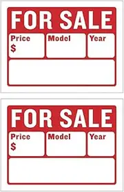 Car For Sale Sign for Auto Sales - 9" x 12" (2-Line), 2PC Bulk Pack