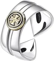 [TYMONT] 925 Sterling Silver Cross Ring,Men's Thai Silver Open Adjustable Anchor Cross Ring Personality Jewelry