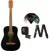 Fender Guitar Black w/ Fender Pick 12 Pck, Fender Strap, Fender Tuner Bundle