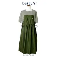 在飛比找momo購物網優惠-【betty’s 貝蒂思】腰間抽繩拼接條紋短袖洋裝(共二色)