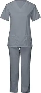 [Perfeclan] Women Scrubs Set Scrubs Top and Pants Female Work Clothes Work suits Nurse Uniform Set Nurse Scrubs for Pet Shop