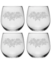 Susquehanna Glass Set of 4 Hibiscus Stemless Wine Glasses