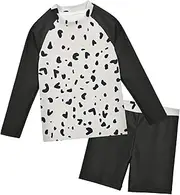 [GAIGEO] Cow Print Black Boys Swim Suit, Soft Stretch Fabric Kids Swim Suit, Easy Care, Secure Fit
