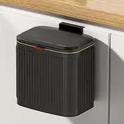 Kitchen Hanging Trash Can with Lid, 4 Liter Stainless Steel Countertop Compost Bin with Removable Inner Bucket, Wall-Mounted Kitchen Trash Bin for Cabinet Door, Under Sink, Bathroom (Black)