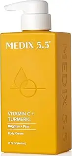 Medix 5.5 Vitamin C Cream w/Turmeric For Face And Body. Firming & Brightening Cream For Age Spots, Dark Spots & Sun Damaged Skin. Anti-Ageing Cream Infused w/Vitamin E, Ginger, Ginseng. 444mL (15 Oz)