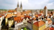 Landscape tilt shift city cityscape architecture art Custom Gaming Mat Desk