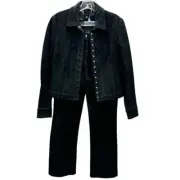 Siena Studio Black Suede Pant Suit Snap Front Blazer Jacket Set Womens Size 4