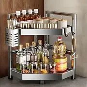 2/3 Tier Spice Rack,Standing Corner Shelf with Chopstick Tube and Hook,Stainless Steel Spice Rack Organizer for Kitchen Bathroom Home