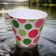 PINK AND GREEN DOTS Melamine Pot container 4 1/2"H X 5"Opening
