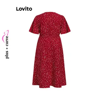 Lovito 大尺碼女式波西米亞點點抽褶連身裙 LBL08248